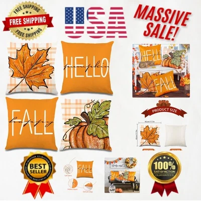 Elegantes capas de travesseiro de abóbora e folha de bordo 18x18 - Conjunto de 4 para decoração de outono - Imagem 1 de 4