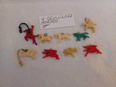 VINTAGE RARE GUMBALL/GIVE A WAY PRIZE HORSE CELLULOID CHARMS LOT OF 9 - Image 1 of 2