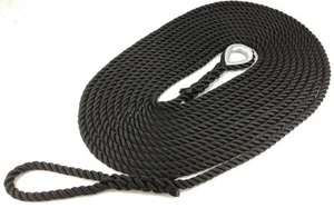 16mm Black Nylon Mooring Warp x 16 Metres, Galv Thimble & Soft Eye, Boats Yachts - Picture 1 of 4