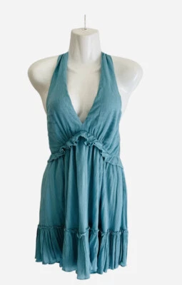 Mameluco Revolve Mujer Pequeño Azul Halter Cuello Bajo Pantalones Cortos, Cuello Corbata Bohemio Foto 1 de 4