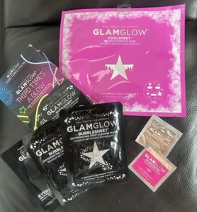 GlamGlow Third Time's A Glow Cleansing Sheet Mask Trio & CoolSheet Mask+ 2 smpls - Picture 1 of 6