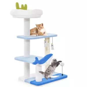 3 Level Ocean-themed Cat Tree Tower 2 Platform w/ Sisal Covered Scratching Posts - Picture 1 of 10