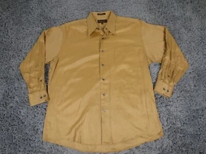 Roberto Villini Shirt Mens 16.5 Golden Yellow 100% Cotton Herringbone Button Up - Picture 1 of 15