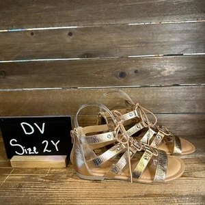 New Girls Dolce Vita Curse Rose Gold Metallic Strappy Gladiator Sandals Size 2 Y - Picture 1 of 6