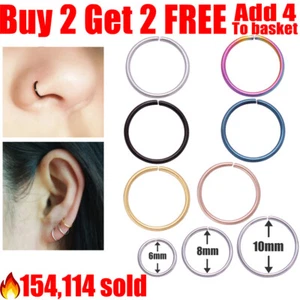 Surgical Steel Nose Ring Lip Nose Rings Cartilage Tragus Helix Ear Piercing Hoop - Picture 1 of 7