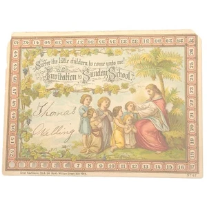 Antique Invitation To Sunday School Attendance Card E. Kaufmann Church Christian - Picture 1 of 3