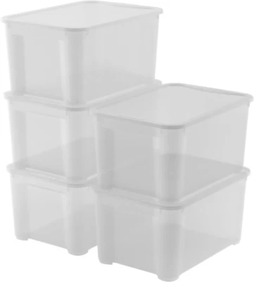 Set Di 5 Contenitori in Plastica Con Coperchio T Box L, Trasparenti, Ideali per  - Immagine 1 di 4