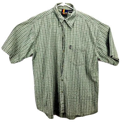 Solo Hombre Talla Grande Manga Corta Abotonada Verde/Blanco/Negro Cuadros/A Cuadros Foto 1 de 4