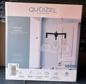 Quoizel Vanguard 3-Light Brushed Nickel and Matte Black Damp Rated Chandelier - Picture 1 of 1