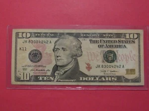 2009 $10.00 REDERAL RESERVE NOTE !! GREAT SERIAL # JK83004242A !! (#23) - Picture 1 of 2