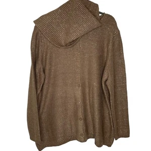 Soft Surroundings Sweater 1X Cardigan Brown Gold Modal Wool Cashmire Scarf NWT - Picture 1 of 5