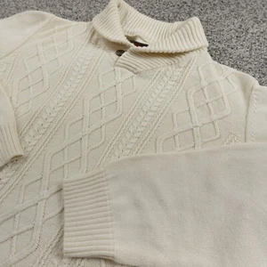 Fisherman Sweater Mens XL Beige Shawl Collar Aran Cable Knit Pullover Sweatshirt - Picture 1 of 13
