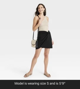 Women's Ruched Ponte Mini Skirt- A New Day Black S - Picture 1 of 3