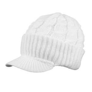 New Unisex Chunky Cable Knit Visor Brim Winter Hat Beanie Thick & Warm Men Women