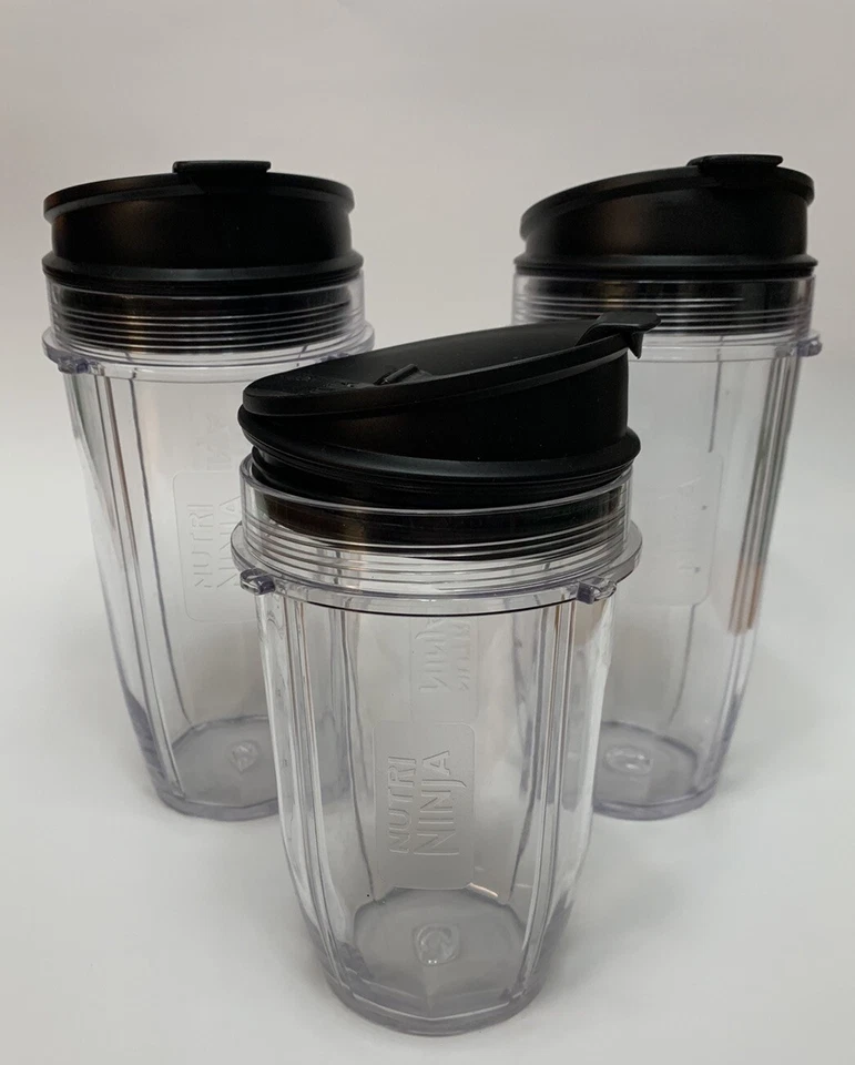 NUTRI NINJA Blender  Set of 3 24oz 18oz Clear Cups + Black Drinking Sipping Lids - Image 1 of 4
