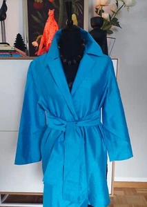 Prestige Seidenmantel, Gr. 40, blau, 100% Seide mit Bindegürtel, wie neu - Bild 1 von 2