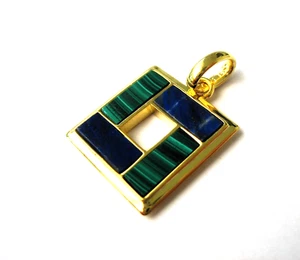 Lapis Lazuli Malachit Design Anhänger 25 mm 925 Silber vergoldet - Bild 1 von 4