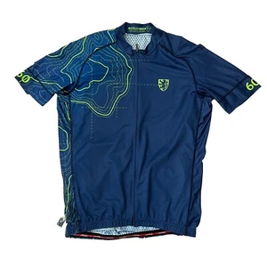 Jakroo Fahrradtrikot Herren XL blau grün durchgehender Reißverschluss Polyester hinten Reißverschlusstasche EUC - Bild 1 von 15
