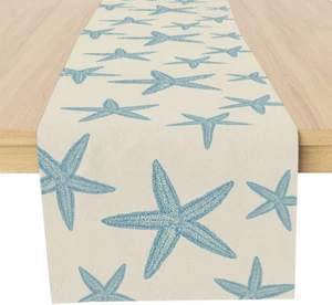 Blue Starfish Nautical Beach Table Runner - Ocean Sea Decor for Dining Room, Kit - Picture 1 of 12
