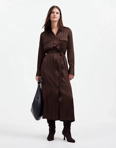 Madewell 100% Silk Belted Midi Shirtdress Dark Carob Small NS240 Classic Capsule - Picture 1 of 12