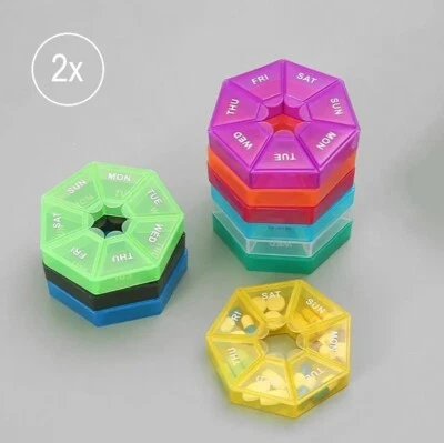 7 Tage Tablettenbox Fächer 2x Medikamentenbox Pillendose Pillenbox Rund Box Bunt - Bild 1 von 4