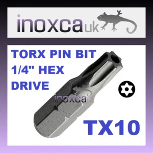 12 T10 TX10 TORX PIN SECURITY HEXAGONAL BITS 1/4" HEX DRIVE WITH HOLE FOR PIN - Picture 1 of 1