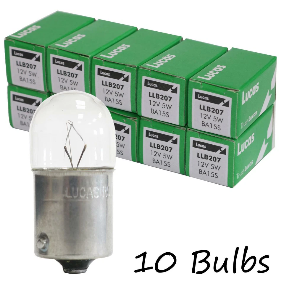 10 x LUCAS LLB207 BAY15S TAIL SIDE NUMBER PLATE LIGHT BULBS 12V 5W SCC R5W
