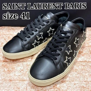 SAINT LAURENT PARIS Star Coat Classic Leather Men's Sneakers Black Size 41 - Picture 1 of 8