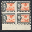 M10264 Gambia 1938 SG161 - 10/- orange & black in a bottom marginal block of 4.