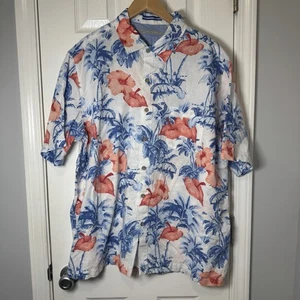 Karibik Hemd Herren XXL Hawaii Print Leinenmischung Camp Knopf Tasche Blumen - Bild 1 von 5