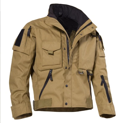Mens Tactical Jacket Windproof Multi Pocket Stand Collar Coat Motorcycle Outdoor - Image 1 of 4