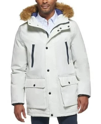 Parka Club Room para hombre con capucha de piel sintética en blanco-pequeña Foto 1 de 4