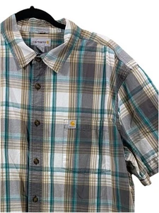 Carhartt Plaid Button Up Shirt Mens Size 2XL Relaxed Brown Green 102535 029 - Picture 1 of 6