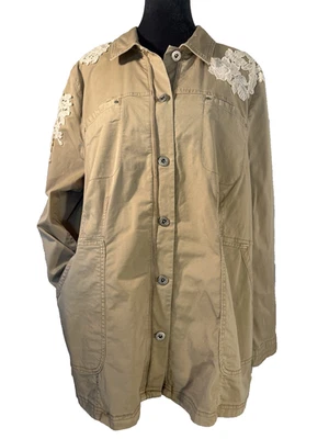 Куртка универсальная Chico's Lace Appliqué хаки размер 3 (XL) на пуговицах осенняя многослойная - Изображение 1 из 4