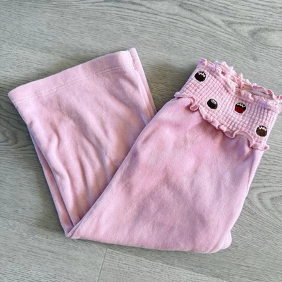 Gymboree Niño Niña Rosa Terciopelo Dulces Pierna Ancha Pantalones para Sudar Salón Y2K Cupcake Foto 1 de 4