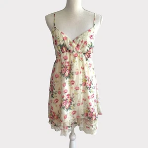 Y2K Babydoll Minikleid Wet Seal Blumen transparent Spitzenbesatz Gr. Medium 2000er Fee - Bild 1 von 11