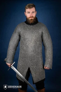 Mittelalter - Kettenhemd Hauberk Flachring Vernietet 9mm Geölt - Zeughaus - Bild 1 von 5