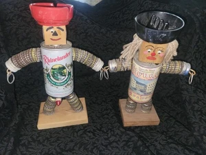 Vintage Naughty Beer Can Bottle Cap Ashtray Man Woman Folk-Art Handmade Figures - Picture 1 of 9