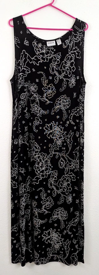 Chico's путешественников sz 3 длиной макси платье черный белый цветочный slinky без рукавов 0370 - Изображение 1 из 4