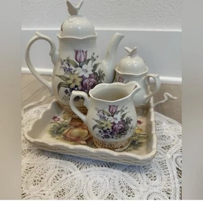 Vintage Cracker & Barrel teapot set. "Easter treasures" cottagecore farmhouse - Picture 1 of 6