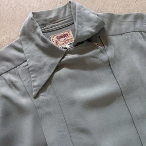 Vintage 1950 Rombro Western Diagonal Zip Up Green Mens Med Gabardine Shirt - Picture 1 of 19