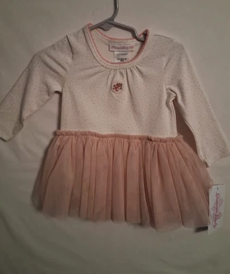 BONNIE BABY Girls 12M Pink/Ivory ROSIE BALLERINA One Piece Tutu Dress Tagged $60 - Image 1 of 4