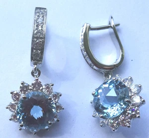 Elagant and Unique Woman Sterling Silver Earring - Simulated Aquamarine - Picture 1 of 2