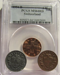 Three 2 Rappen Coins Switzerland - 1941 to 1954 - Picture 1 of 9