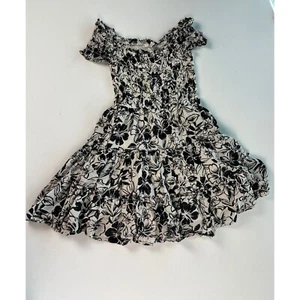 American Eagle Floral Mini Dress Smocked Cap Sleeve Shoulder Black White XS - Picture 1 of 14