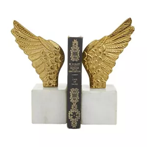 Aluminum Bird Wings Bookends With Marble Base Set Of 2 5"w 10"h - Picture 1 of 7