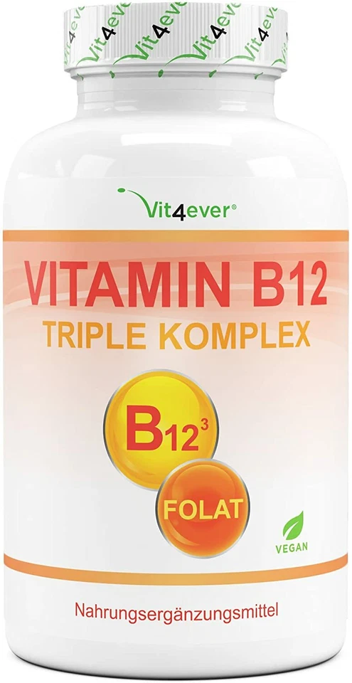VIT4EVER Vitamina B12 Triple Complejo - 365 Comprimidos + Folato 5-MTHF MHD 10/25