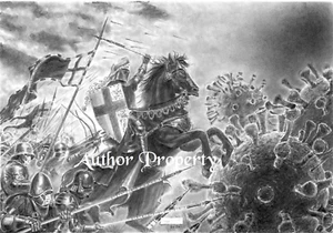 VIRUS CO-VID BATTLE WAR - Original Graphit Bleistiftzeichnung A4 - Bild 1 von 2