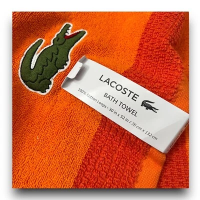 Lacoste - Toalla de baño con logotipo de cocodrilo exclusivo - 100 % algodón 30" x 52" pulgadas - naranja Foto 1 de 4