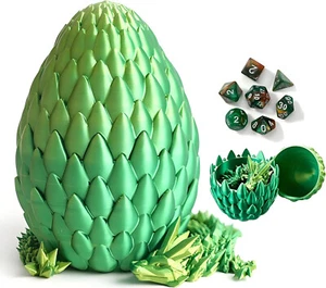 Juego de dados DND, 7 piezas dados poliédricos con dragón 3D de 11,81", huevo y bolsa, verde - Imagen 1 de 17
